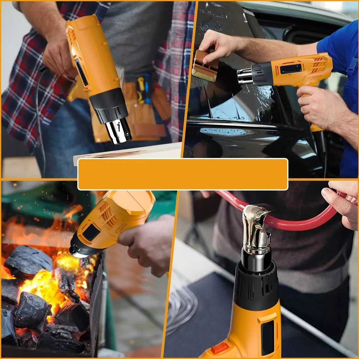 Pistola De Calor De 2000w Temperatura Regulable 4 Boquillas Amarillo.