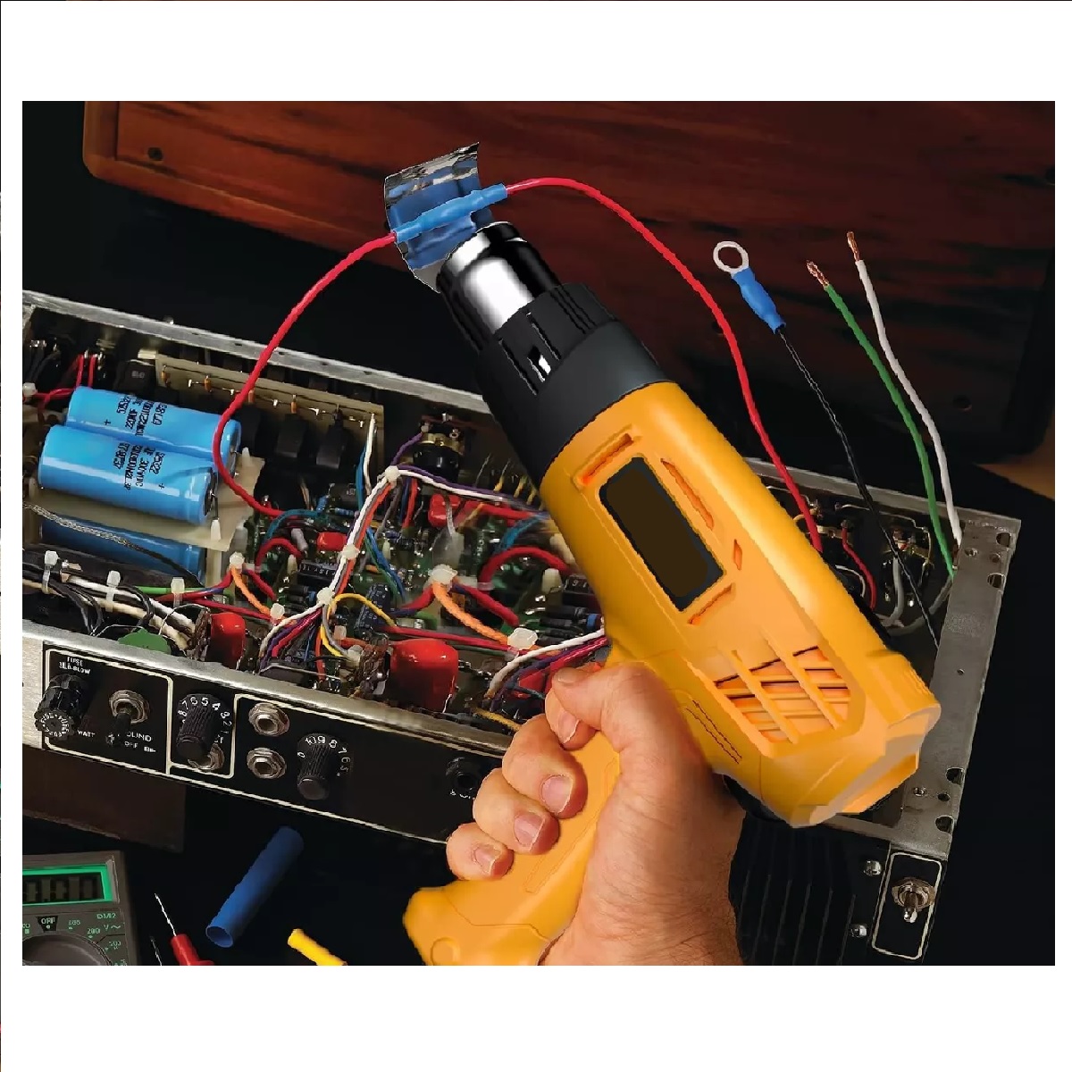 Pistola De Calor De 2000w Temperatura Regulable 4 Boquillas Amarillo.