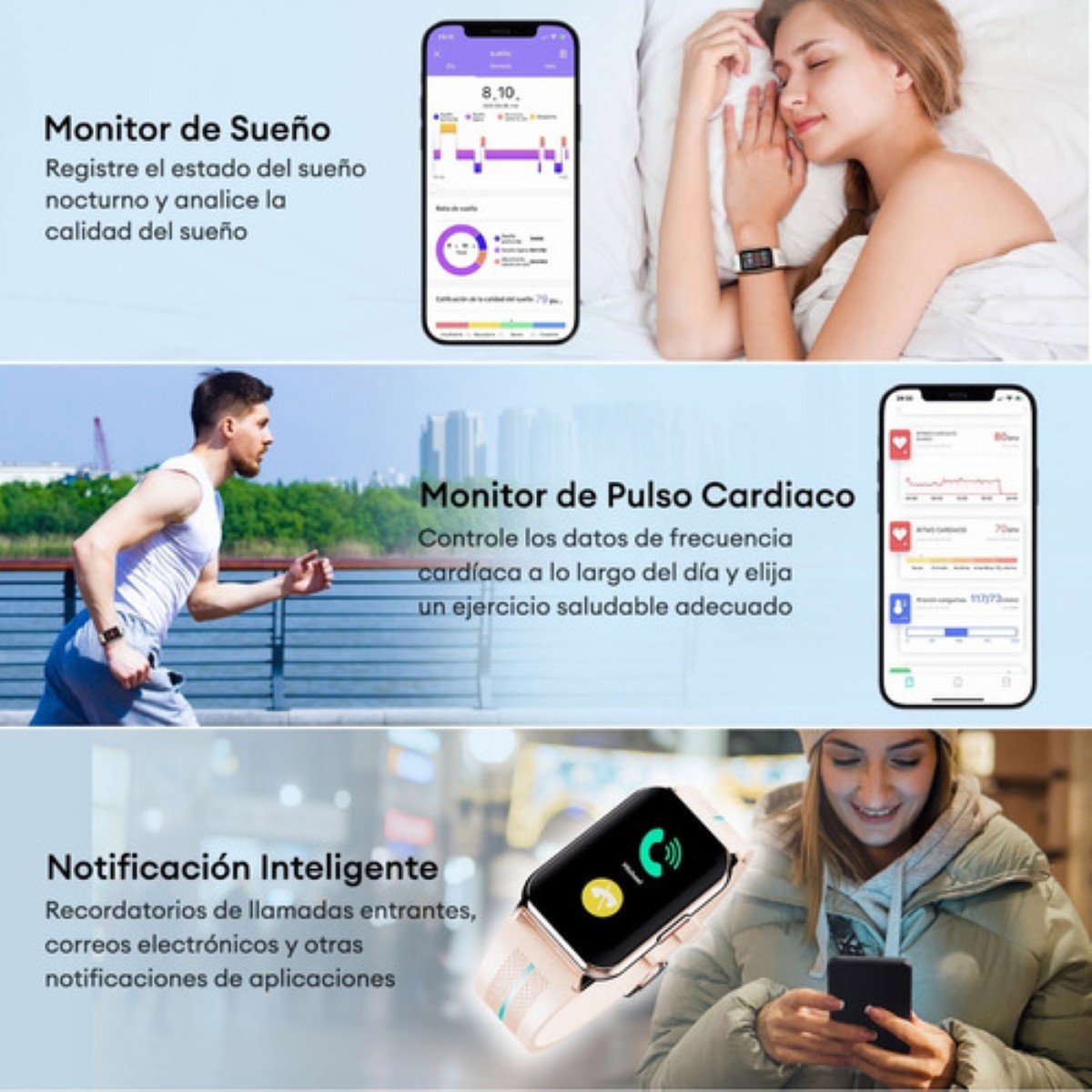"Freshfun H76 Reloj Inteligente 1.57 Smartwatch Deportivo Beige ".