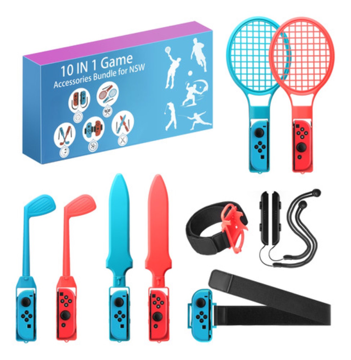 "Switch Sports Accessories Bundle- 10 En 1 Kit De Accesorios Azul Rojo "