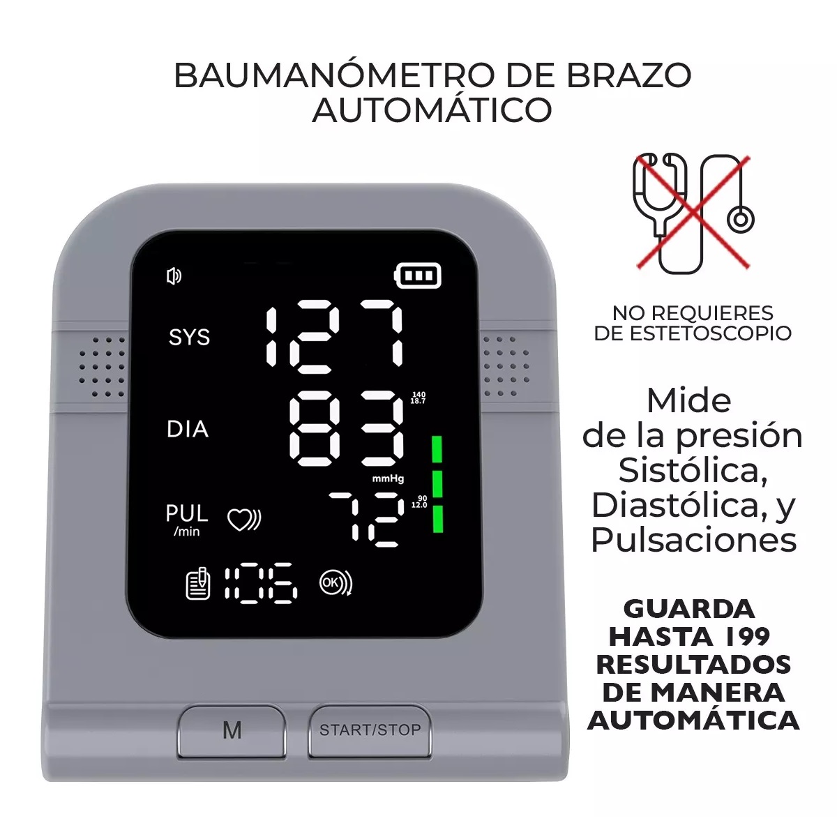 Monitor Digital De Presion Automatico De Brazo Gris.