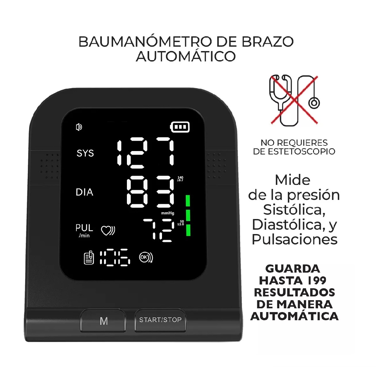 Monitor Digital De Presion Automatico De Brazo Negro.