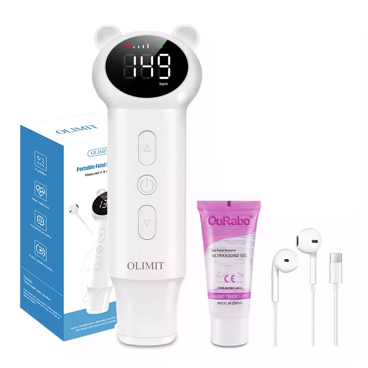 Baby Detector De Frecuencia Cardíaca Fetal Portátil Doppler Blanco.
