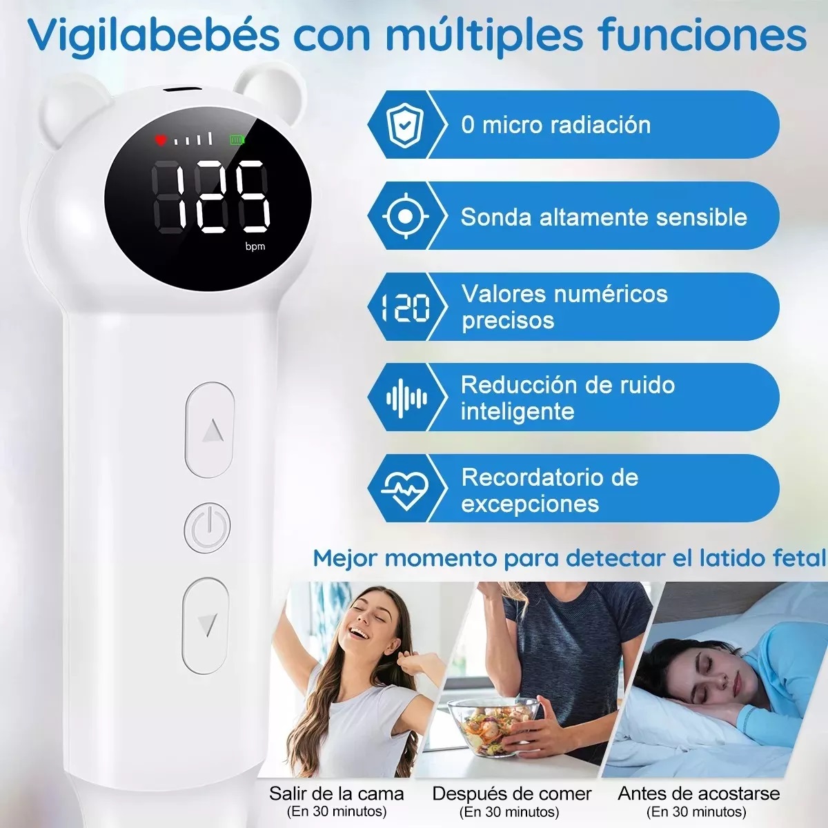 Baby Detector De Frecuencia Cardíaca Fetal Portátil Doppler Blanco.
