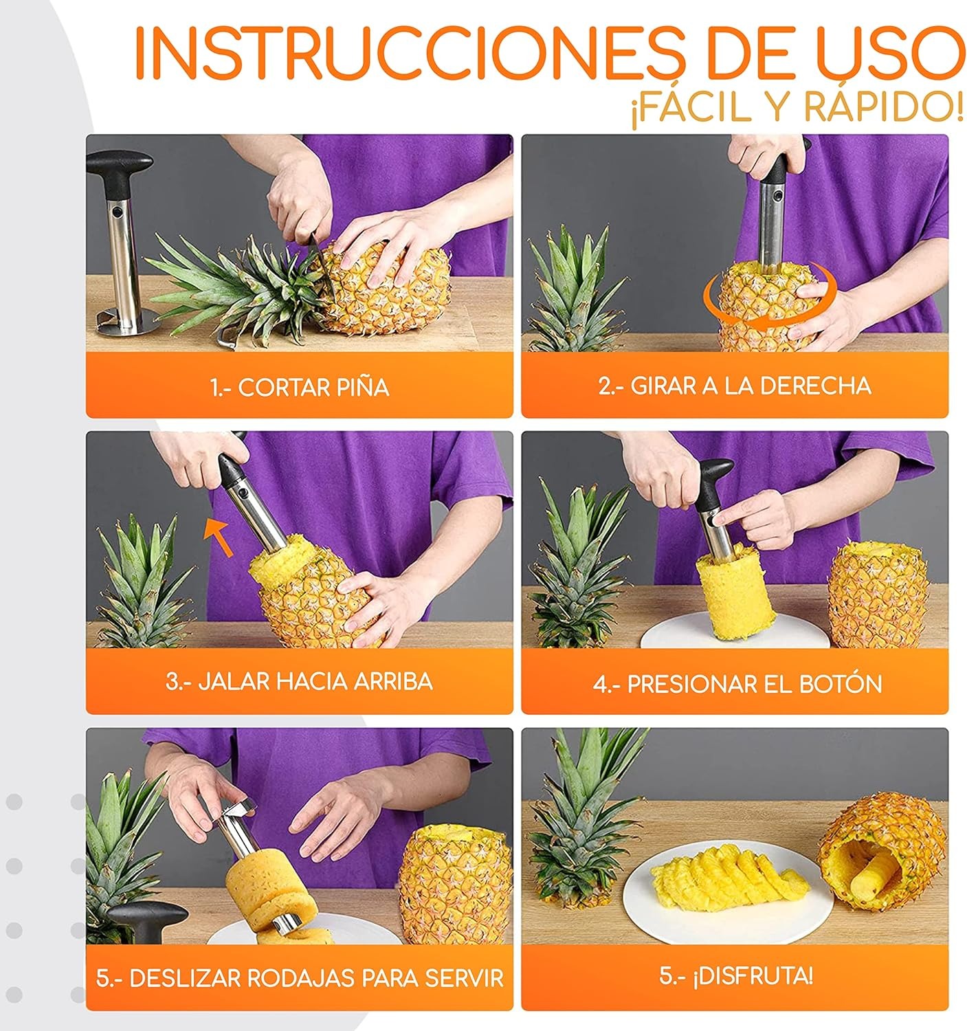 Descorazonador Piña Rebanadas Acero Inoxidable Fruta Cortado.