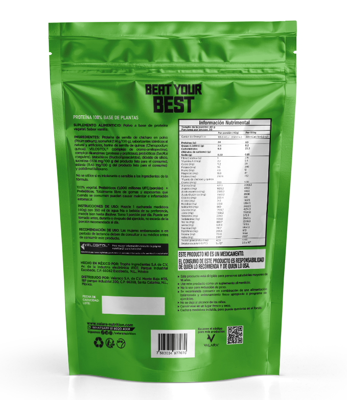 Proteína Vegana Valara Sabor Vainilla 1.2 kg.