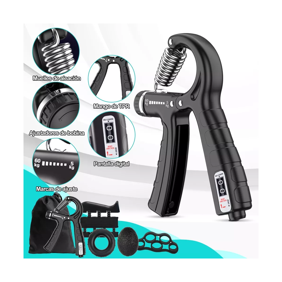 Entrenamiento De Agarre Mano Elastica Fortalecedor Dedo 9pcs.