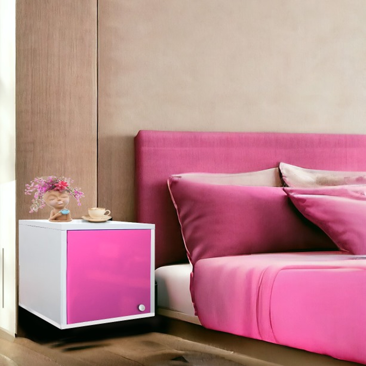 Buro Flotante Recamara Mdf Incluye Luz Led Recamara Ensamblad Vinil Cafe.