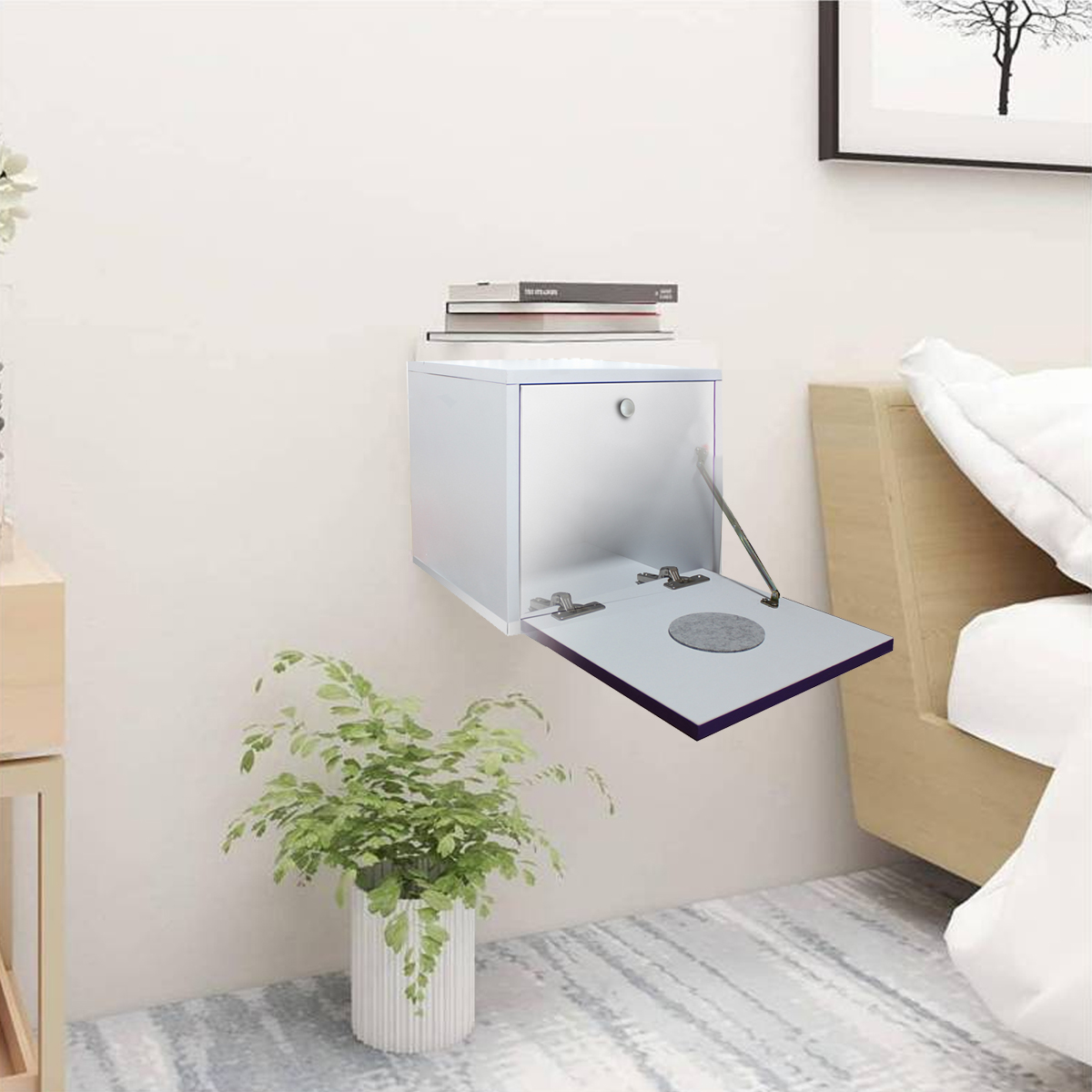 Buro Flotante Recamara Mdf Incluye Luz Led Recamara Ensamblad Vinil Cafe.