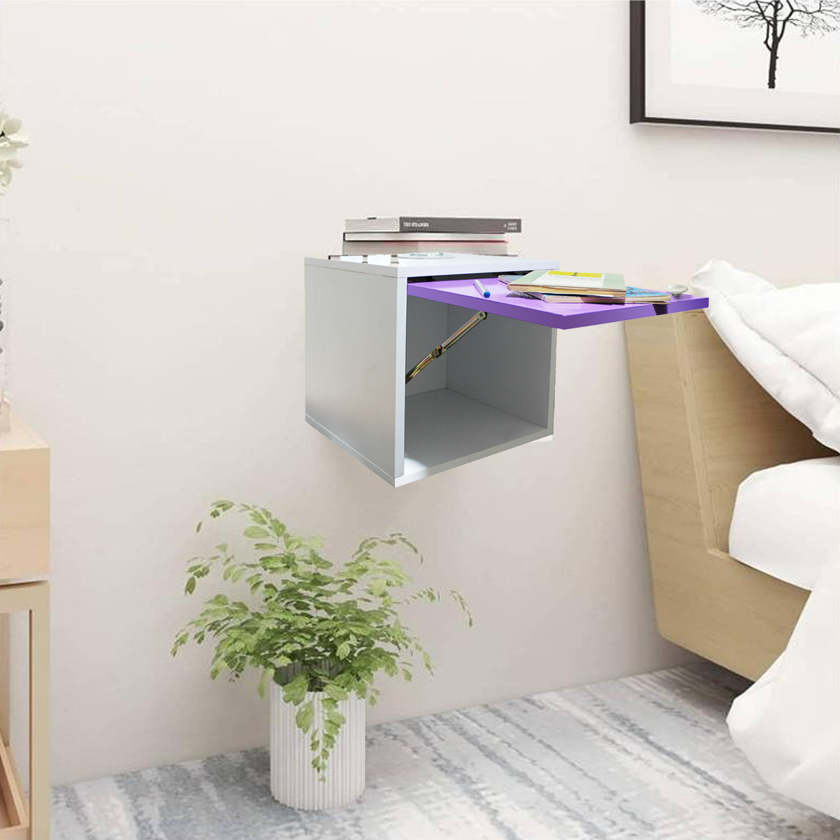 Buro Flotante Recamara Incluye Luz Led Mdf Mesa Envio Ensamblado Cafe.