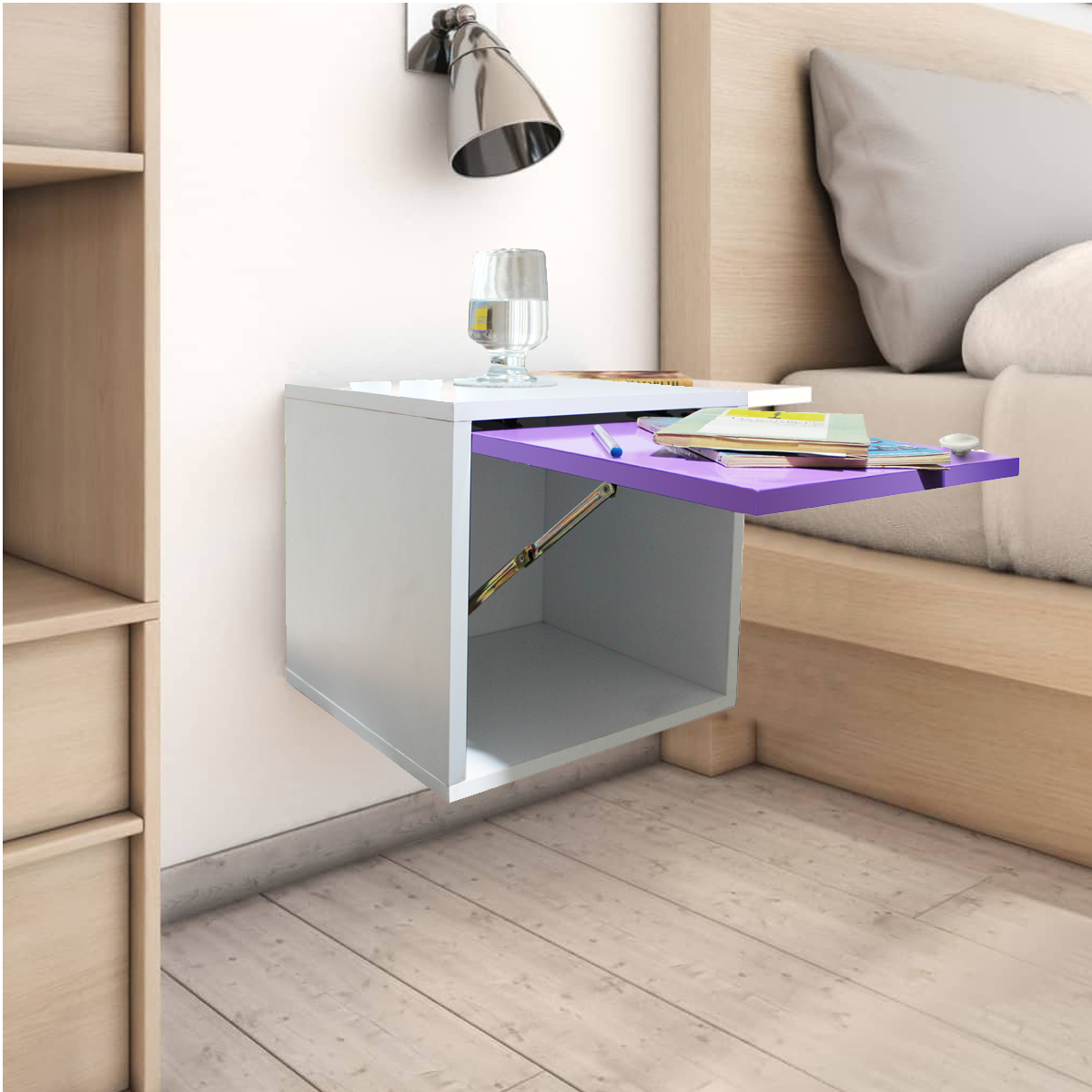 Buro Flotante Recamara Incluye Luz Led Mdf Mesa Envio Ensamblado Cafe.