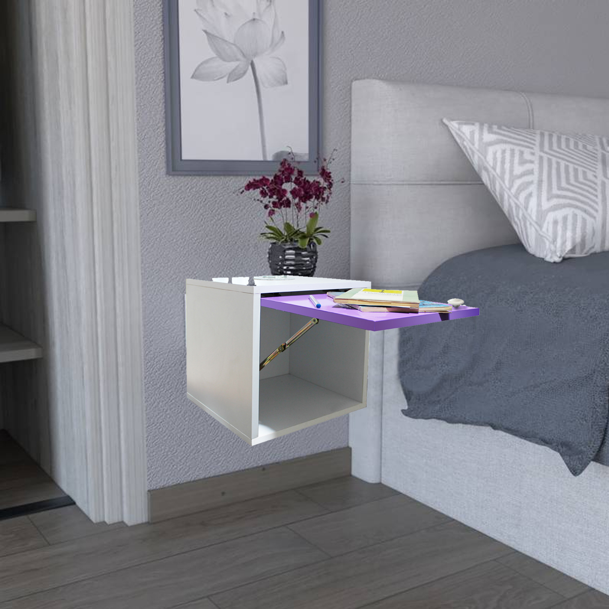 Buro Flotante Recamara Incluye Luz Led Mdf Mesa Envio Ensamblado Cafe.