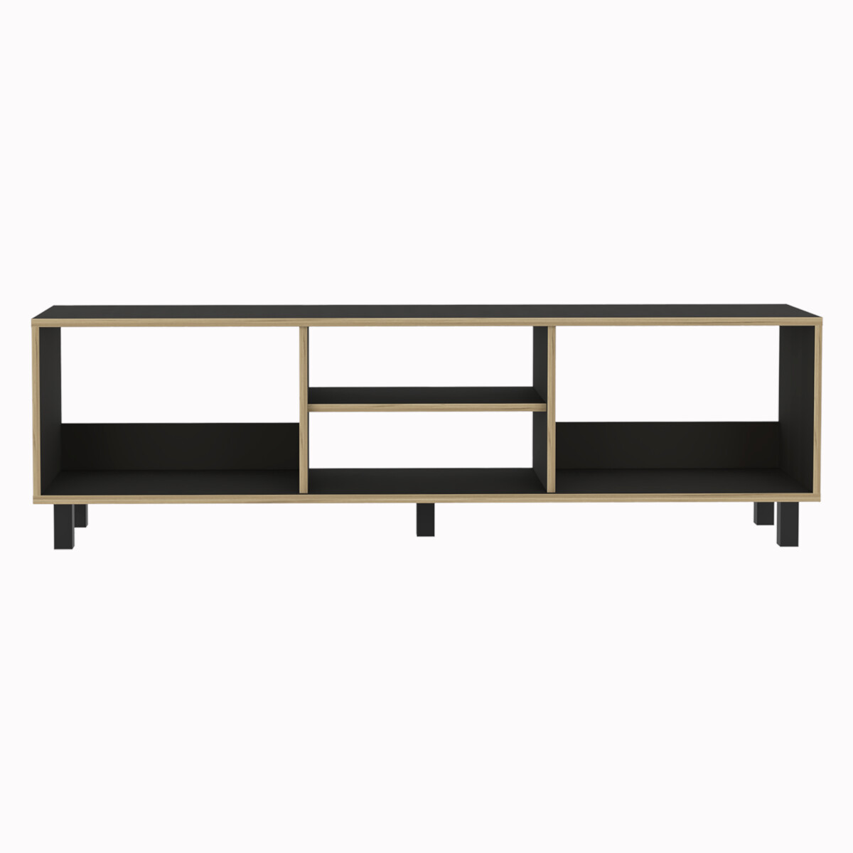 MUEBLE DE TV ARMABLE TIPO RACK PARA PANTALLA DE 60" CON ENTREPAÑOS PARA BOCINAS O CONSOLAS DE VIDEOJUEGO MODELO TUNEZ.