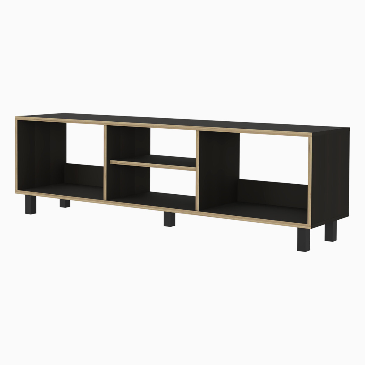 MUEBLE DE TV ARMABLE TIPO RACK PARA PANTALLA DE 60" CON ENTREPAÑOS PARA BOCINAS O CONSOLAS DE VIDEOJUEGO MODELO TUNEZ.