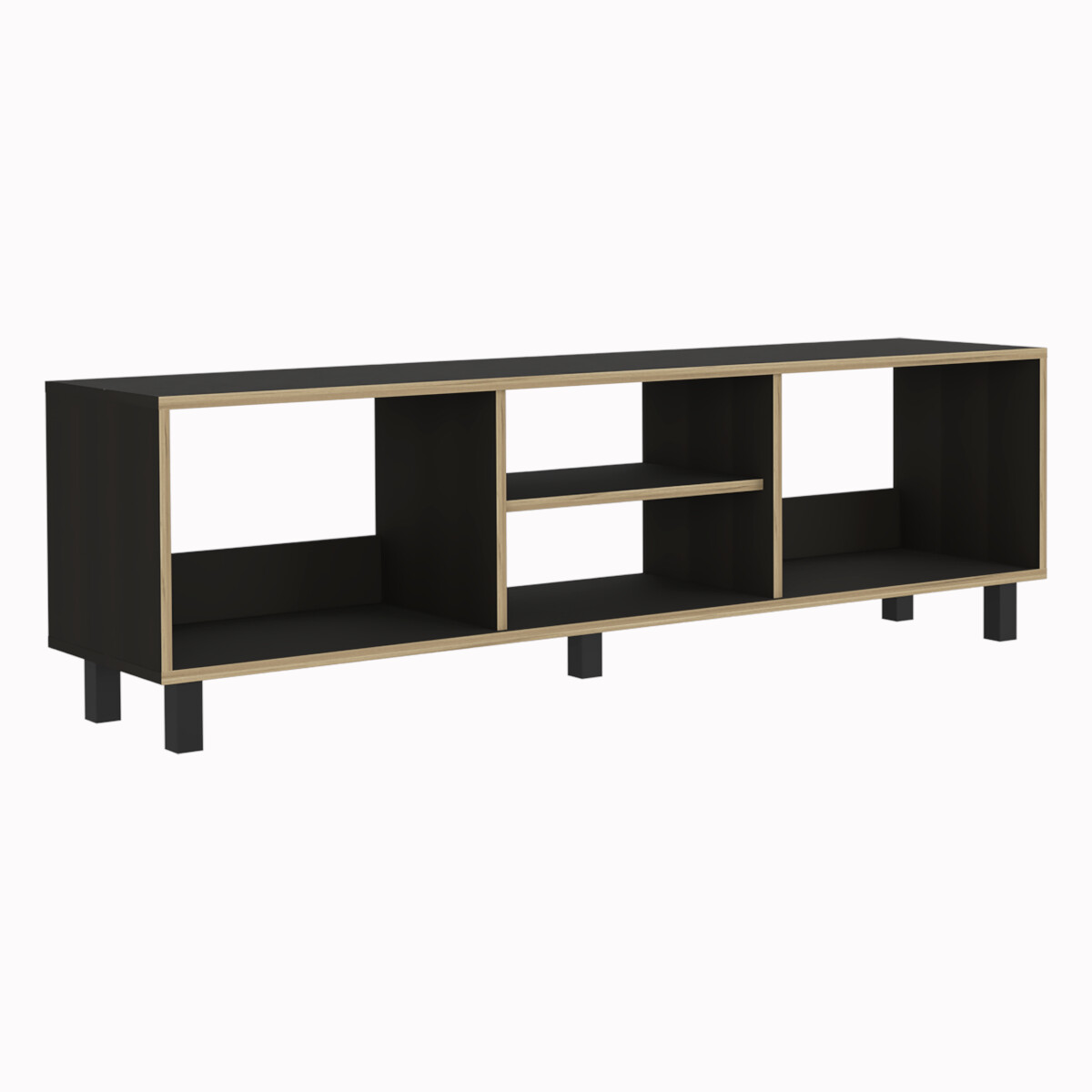 MUEBLE DE TV ARMABLE TIPO RACK PARA PANTALLA DE 60" CON ENTREPAÑOS PARA BOCINAS O CONSOLAS DE VIDEOJUEGO MODELO TUNEZ.
