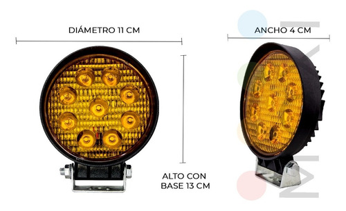 Par Faro Led Redondo 4 Pulgadas 9 Led Luz Ambar Delantero Con Base Anti Niebla