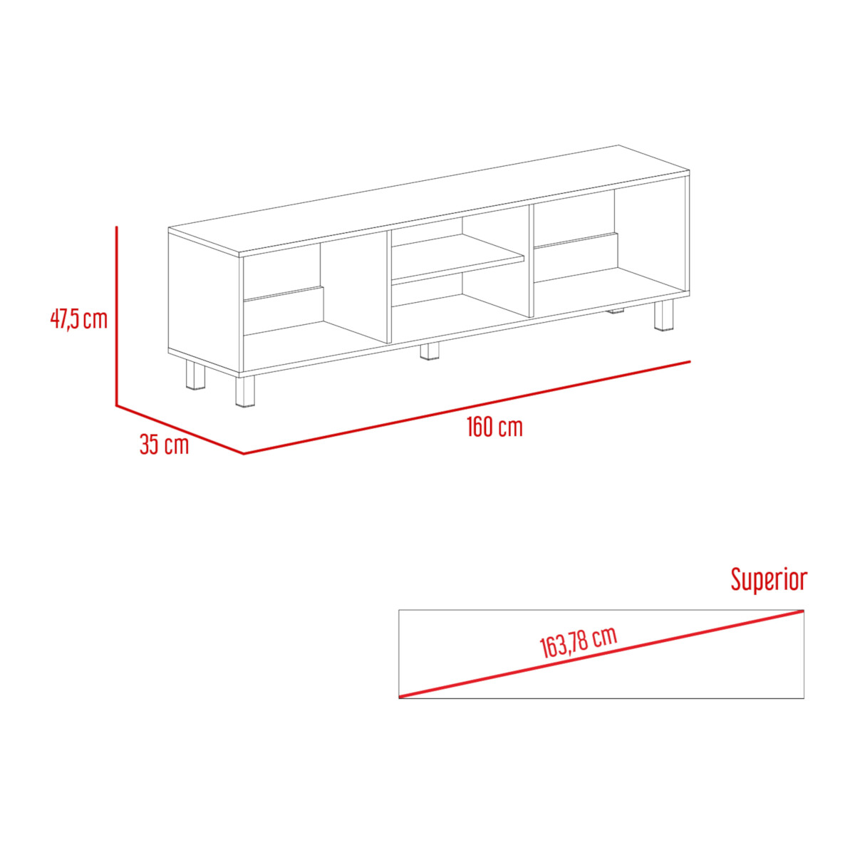 MUEBLE DE TV ARMABLE TIPO RACK PARA PANTALLA DE 60" CON ENTREPAÑOS PARA BOCINAS O CONSOLAS DE VIDEOJUEGO MODELO TUNEZ.
