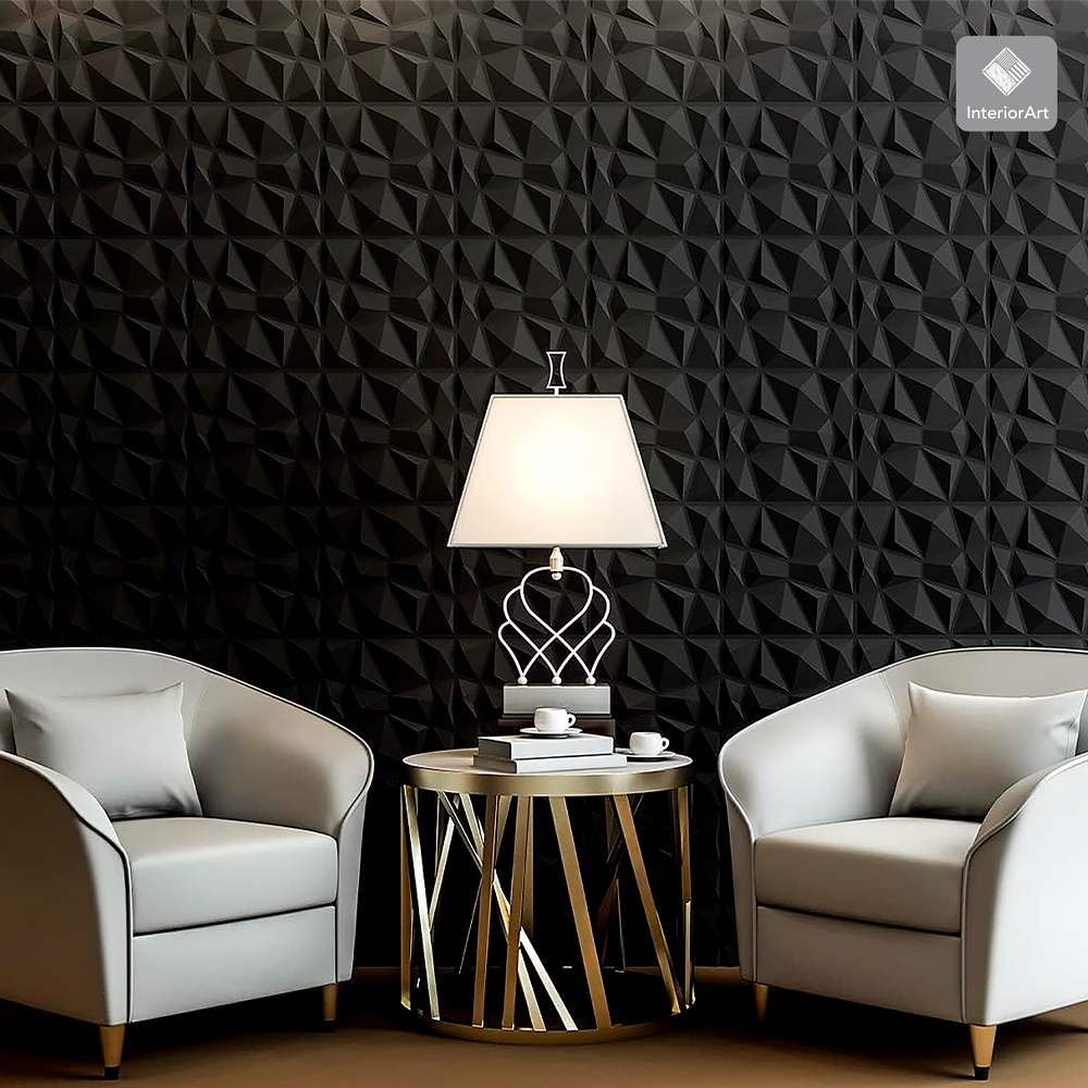 Panel Decorativo 3D Impermeable Interiorart 5m² Diseño Diamante Color Negro.
