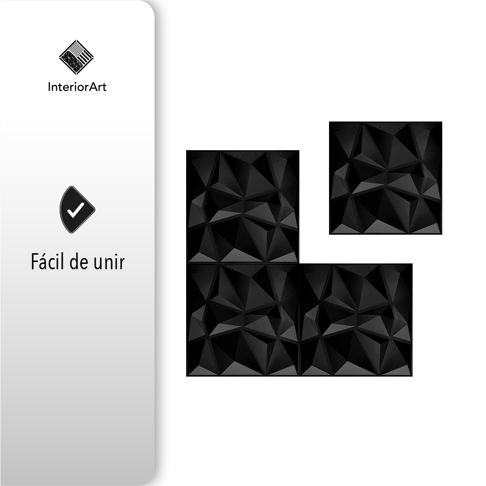 Panel Decorativo 3D Impermeable Interiorart 5m² Diseño Diamante Color Negro.