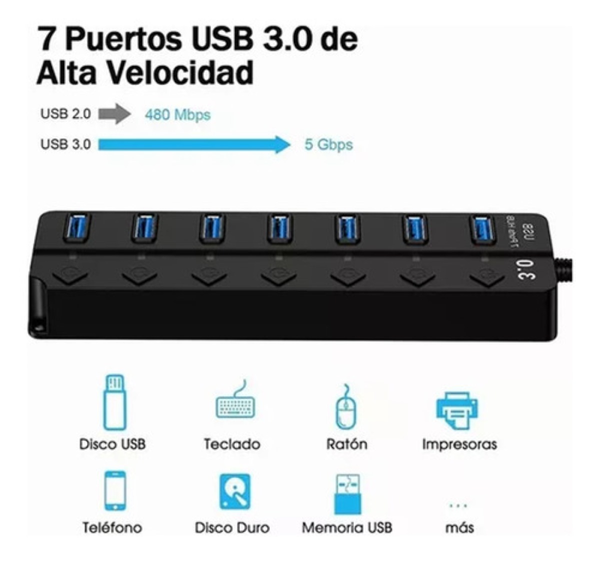 Hub Usb Con 7 Puertos Usb 3.0 Multicontacto