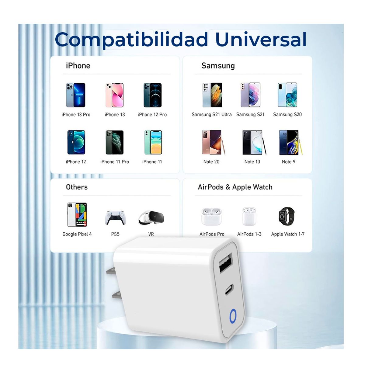 Combo Cargador Usb 2 En 1 Tipo C 20w Tipo A Carga Rápida Cable 1mt.