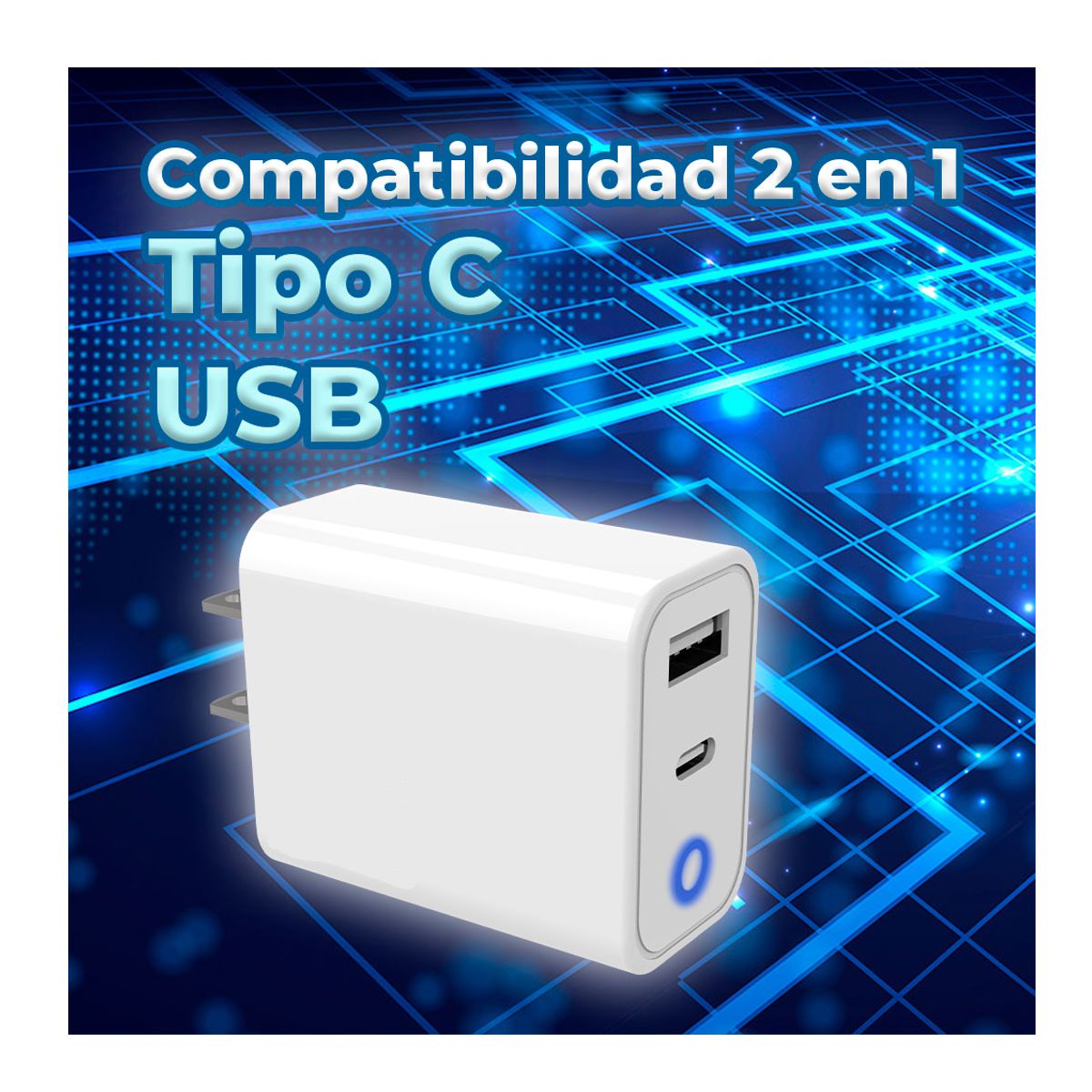 Combo Cargador Usb 2 En 1 Tipo C 20w Tipo A Carga Rápida Cable 1mt.