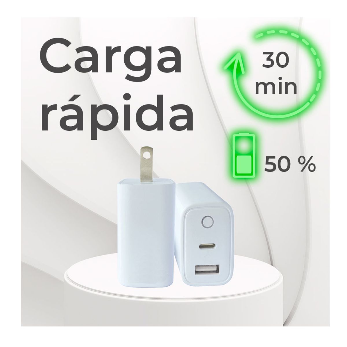 Combo Cargador Usb 2 En 1 Tipo C 20w Tipo A Carga Rápida Cable 1mt.