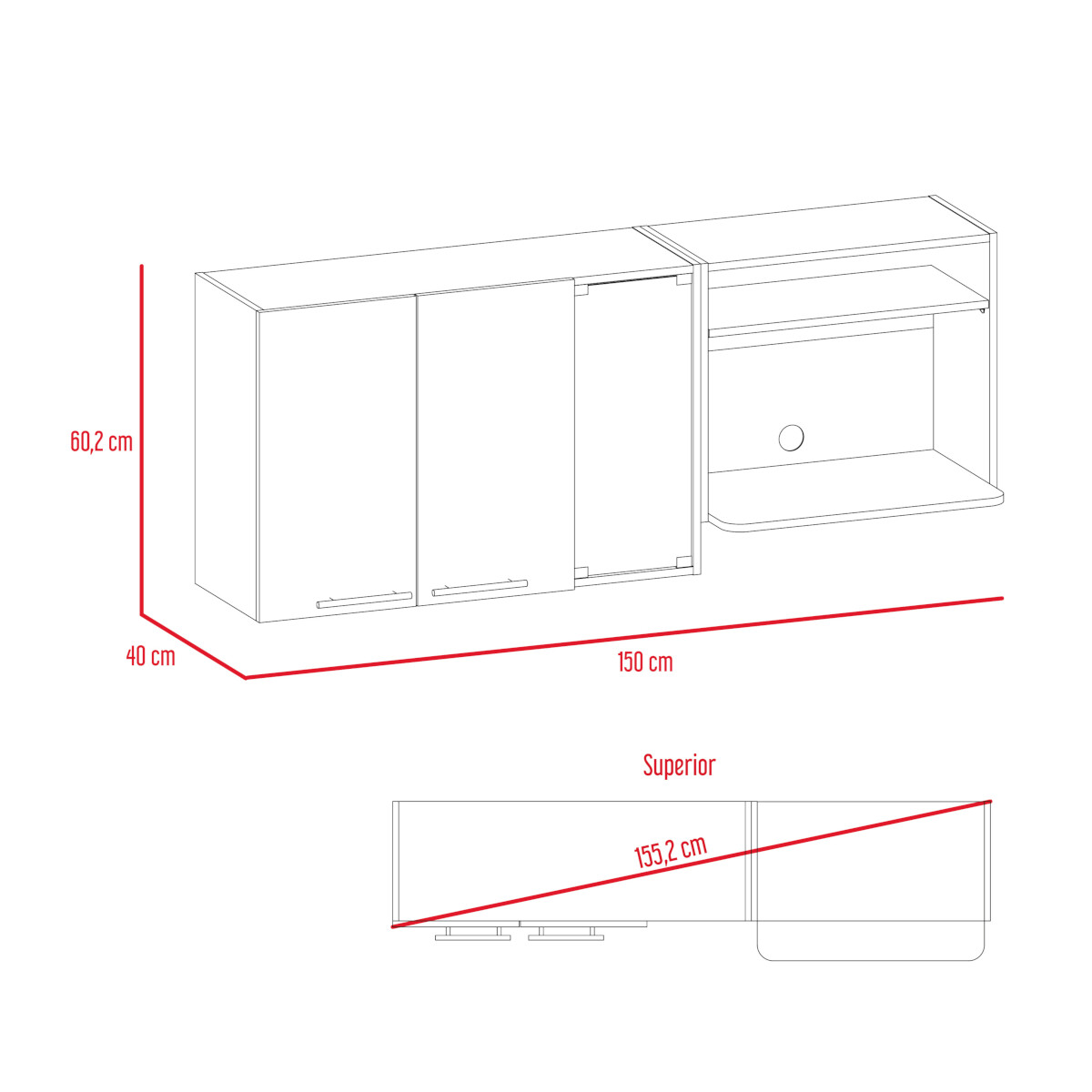 ESTANTE SUPERIOR PARA COCINA TIPO ALACENA ARMABLE CON PUERTA Y CUATRO ENTREPAÑOS MODELO GINA.