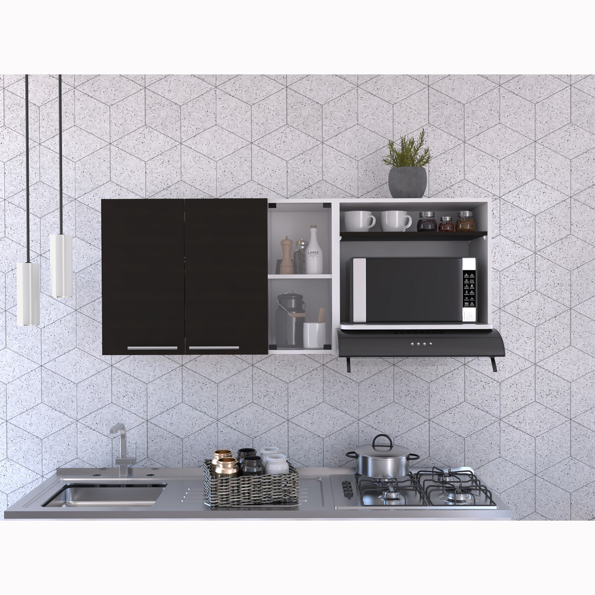 ESTANTE SUPERIOR PARA COCINA TIPO ALACENA ARMABLE CON PUERTA Y CUATRO ENTREPAÑOS MODELO GINA.