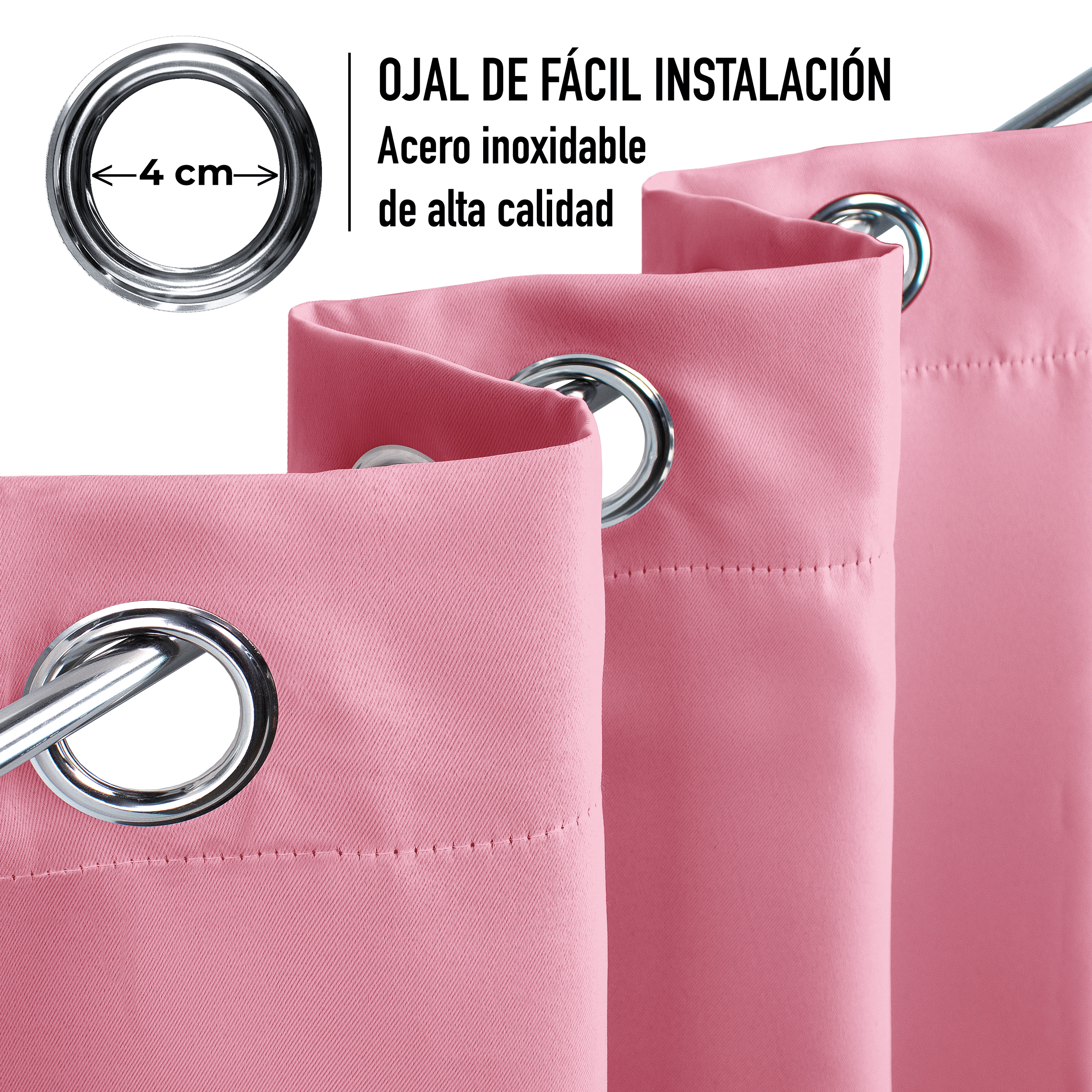 Cortinas Blackout Rosa Térmico Largas Lisa Opaca 95% Bloqueo Luz .