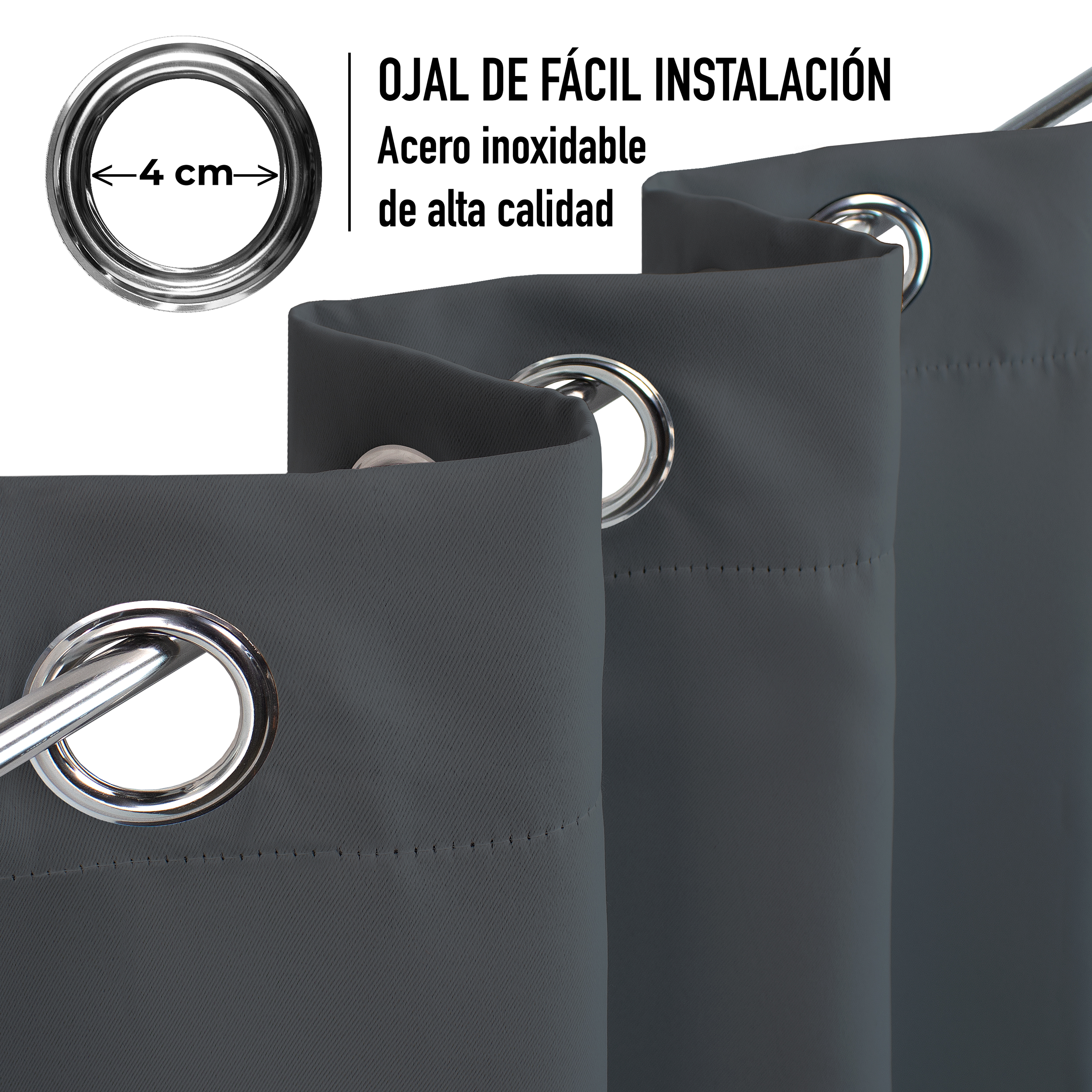 Cortinas Blackout Gris-Oxford Térmico Largas Lisa Opaca 95% Bloqueo Luz .