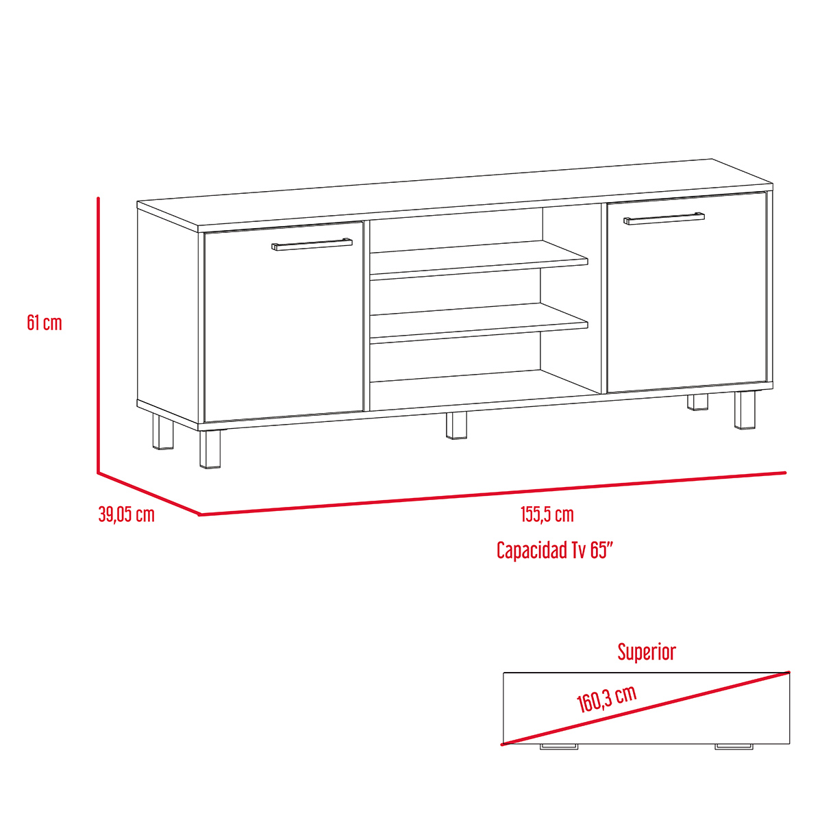 MUEBLE DE TV ARMABLE TIPO RACK MODELO KAIA IDEAL PARA LA SALA O EL ESTUDIO SOPORTA UNA PANTALLA DE 65 ".