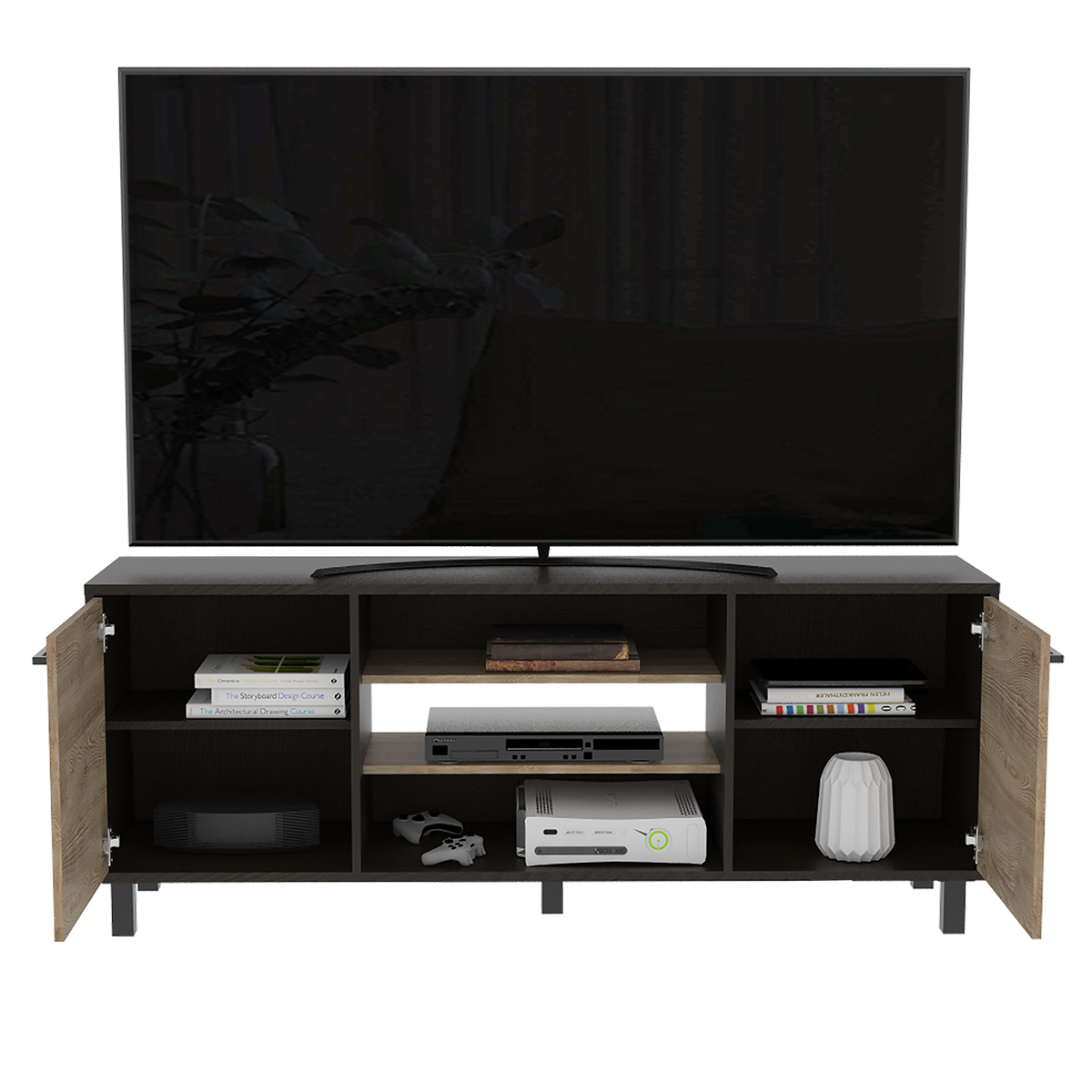 MUEBLE DE TV ARMABLE TIPO RACK MODELO KAIA IDEAL PARA LA SALA O EL ESTUDIO SOPORTA UNA PANTALLA DE 65 ".