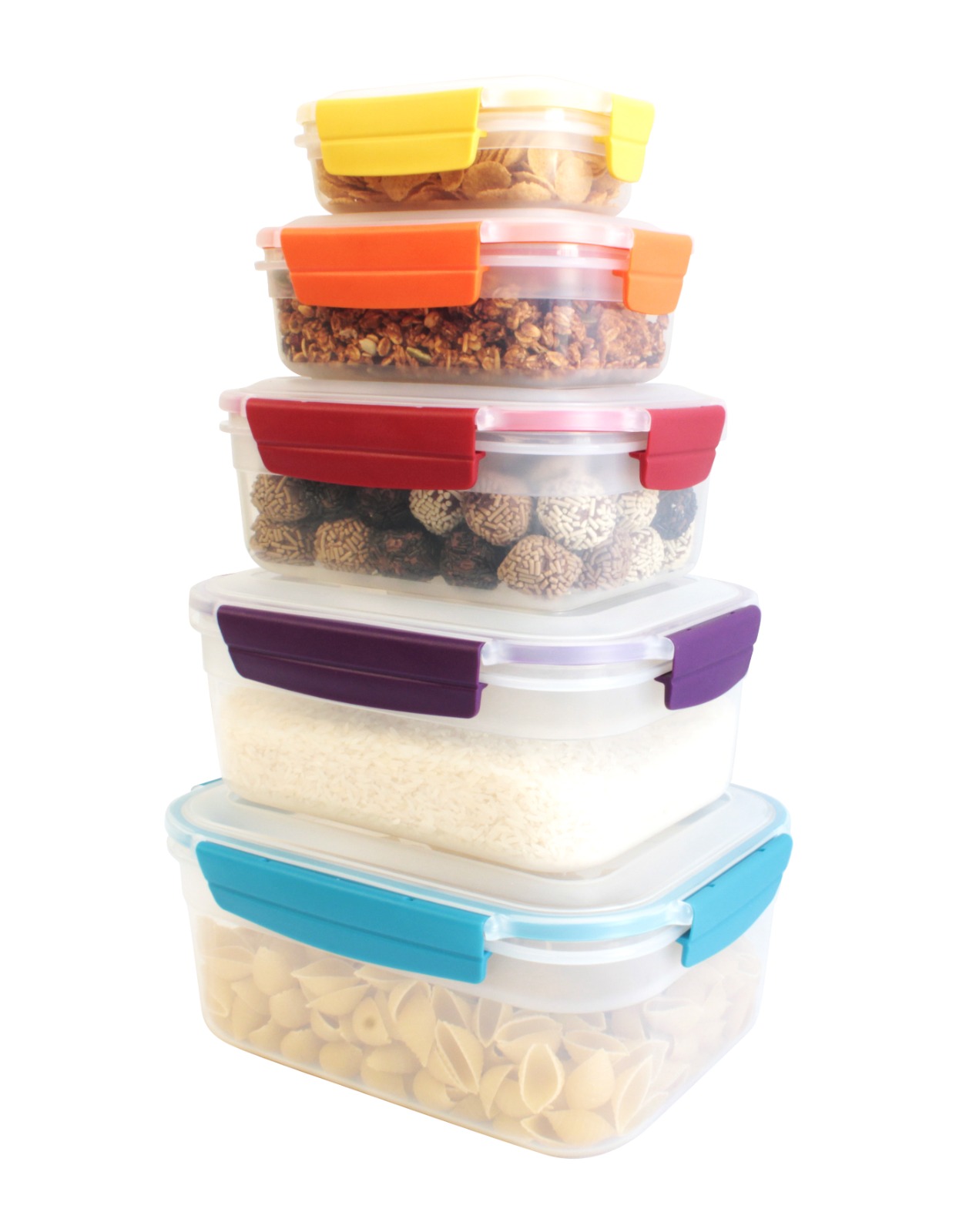 Juego de 5 recipientes herméticos, MDFitness, Recipientes herméticos para almacenar, Contenedores para alimentos, Tupers hermeticos plastico, Juego de recipientes herméticos, Toppers de plastico.