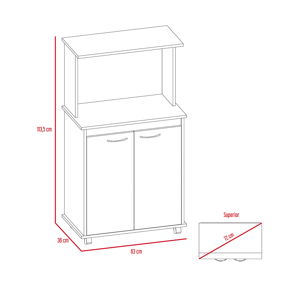 MODULO ARMABLE PARA COCINA CON TRES ESTANTES DOS PUERTAS Y ESPACIO PARA HORNO DE MICROONDAS MODELO ITALIA COLOR CAFE .