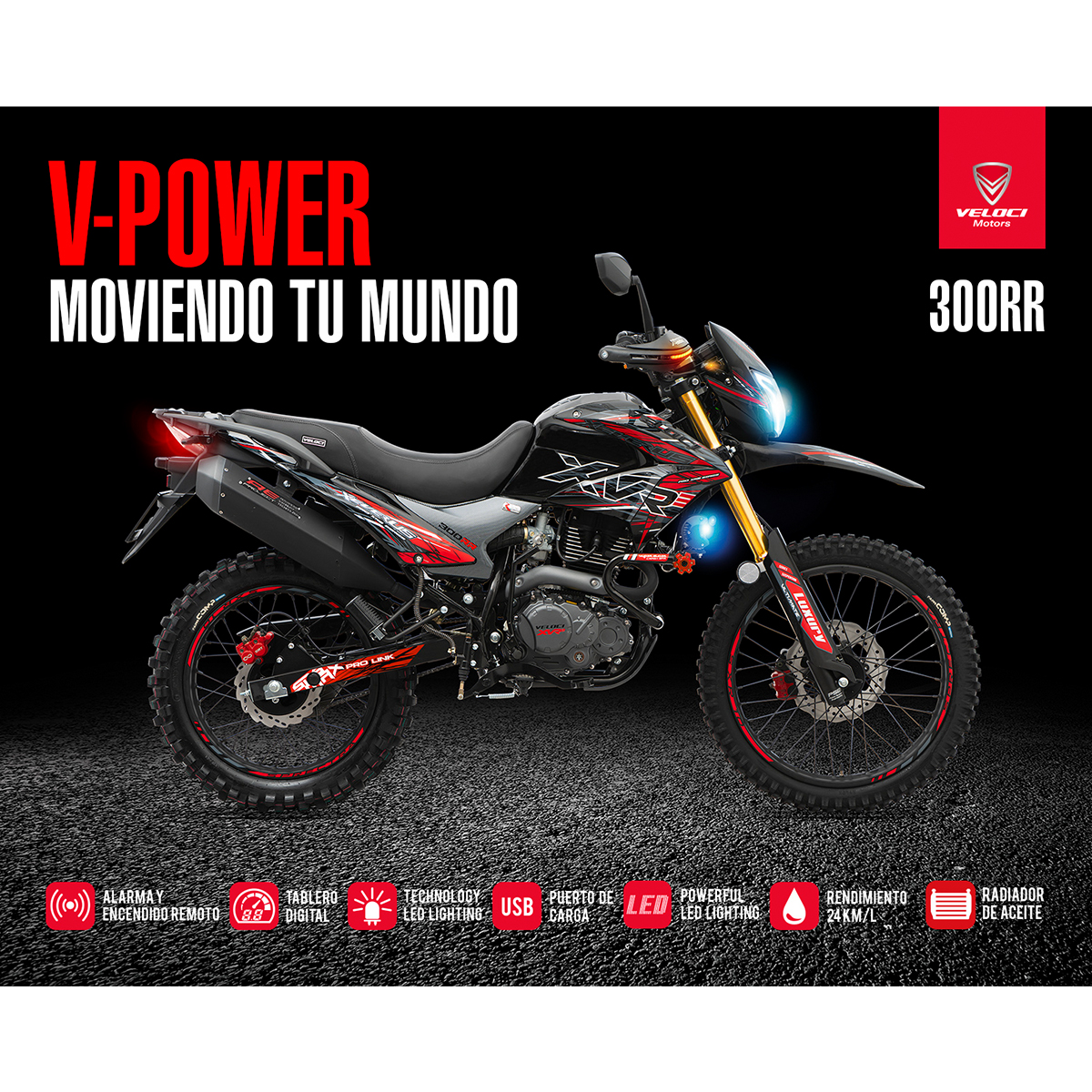 Moto Veloci Xeverus Pro XR2 300cc Negro 2023.