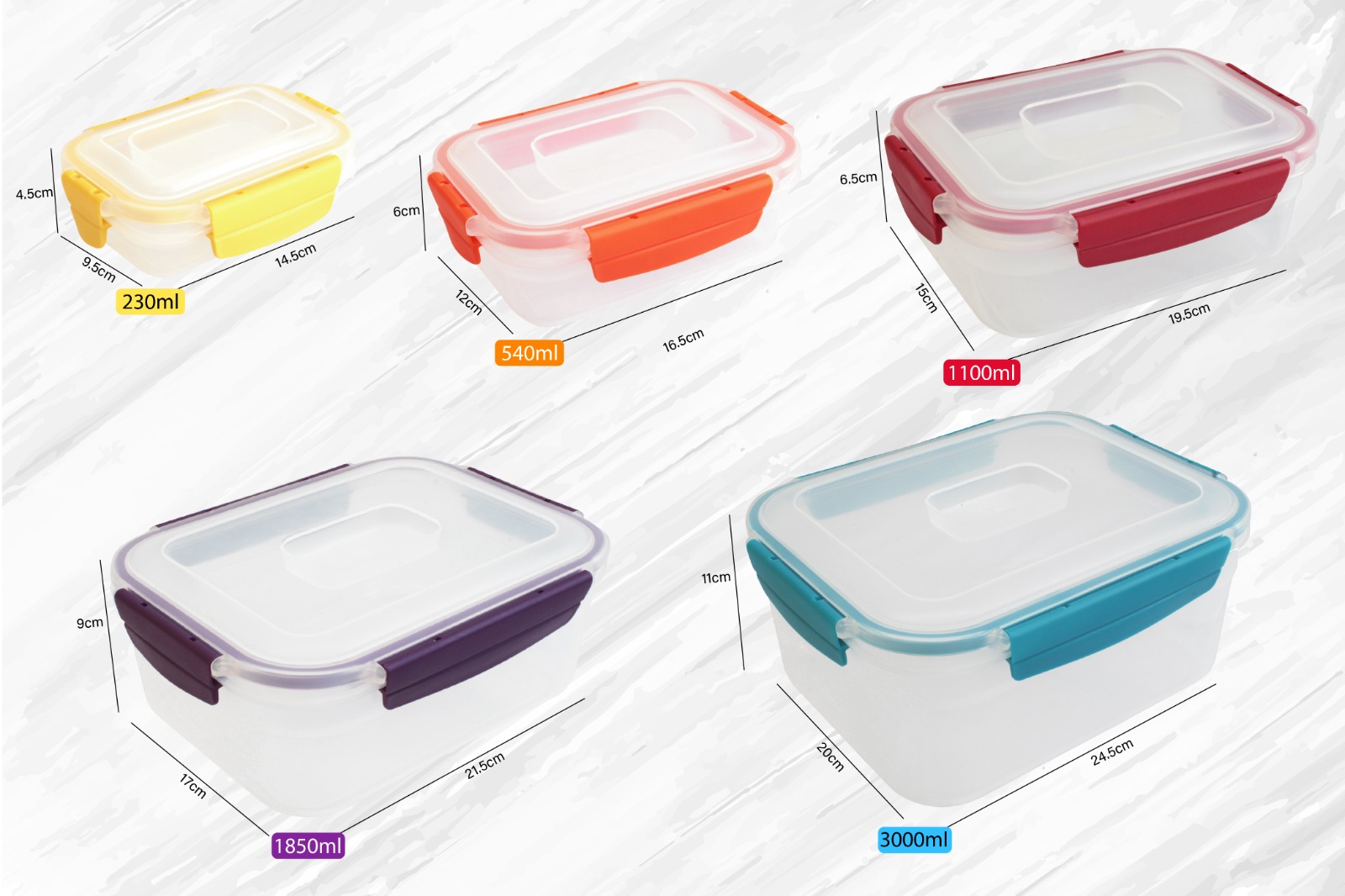 Juego de 5 recipientes herméticos, MDFitness, Recipientes herméticos para almacenar, Contenedores para alimentos, Tupers hermeticos plastico, Juego de recipientes herméticos, Toppers de plastico.
