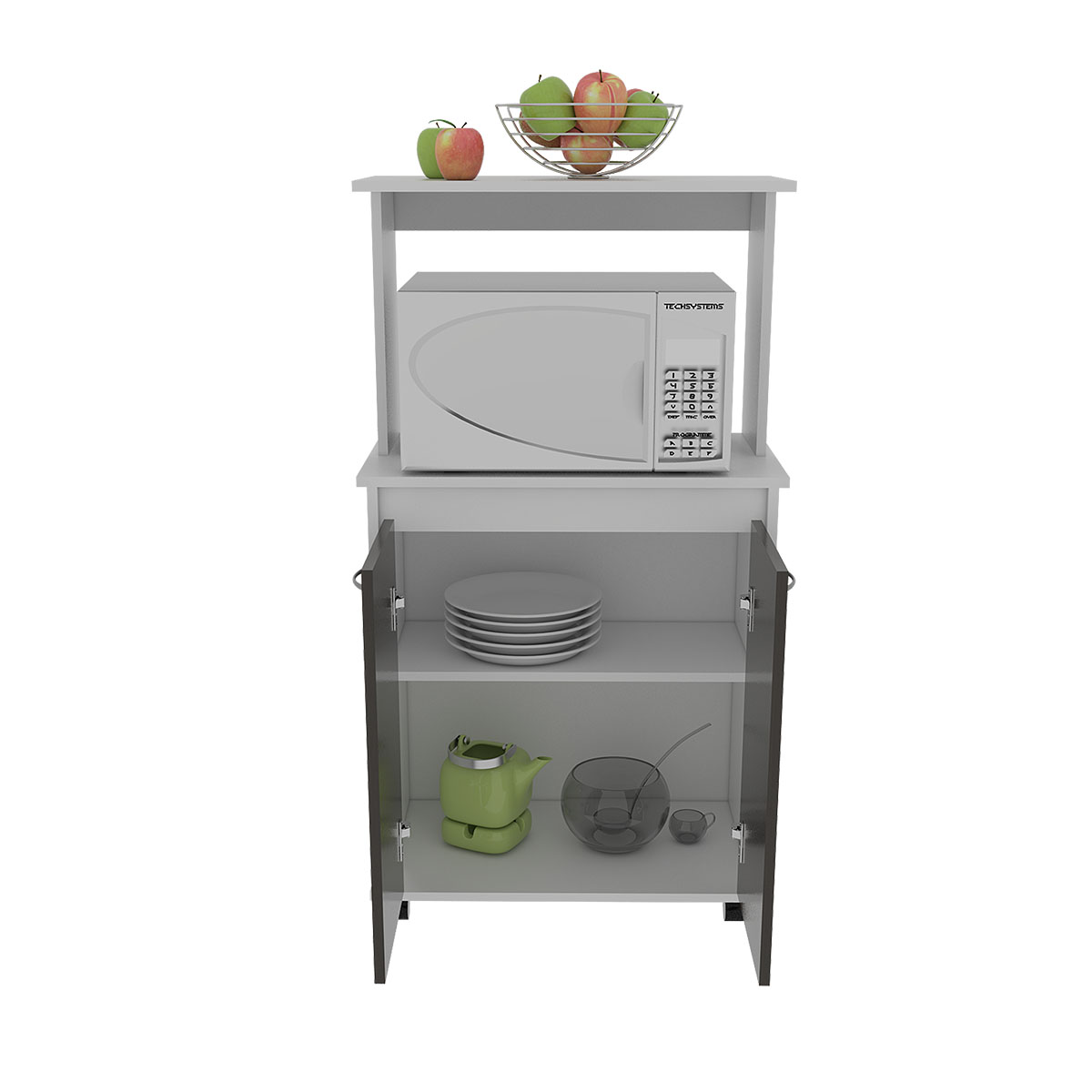 MODULO ARMABLE PARA COCINA CON TRES ESTANTES DOS PUERTAS Y ESPACIO PARA HORNO DE MICROONDAS MODELO ITALIA COLOR CAFE .