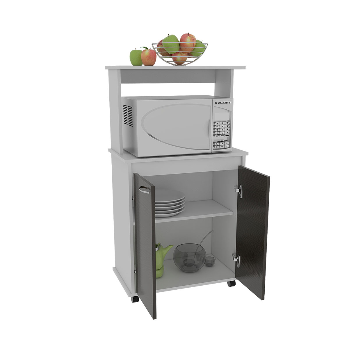 MODULO ARMABLE PARA COCINA CON TRES ESTANTES DOS PUERTAS Y ESPACIO PARA HORNO DE MICROONDAS MODELO ITALIA COLOR CAFE .