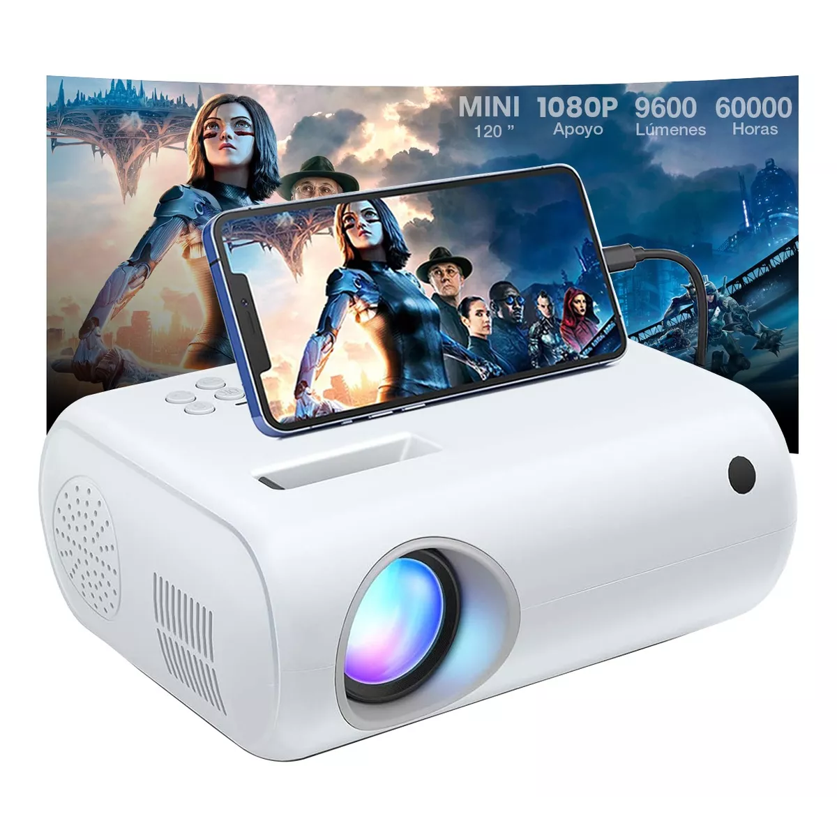Proyector Orfeld 1080p Mini Portátil Led Hdmi 9600lux 120''.