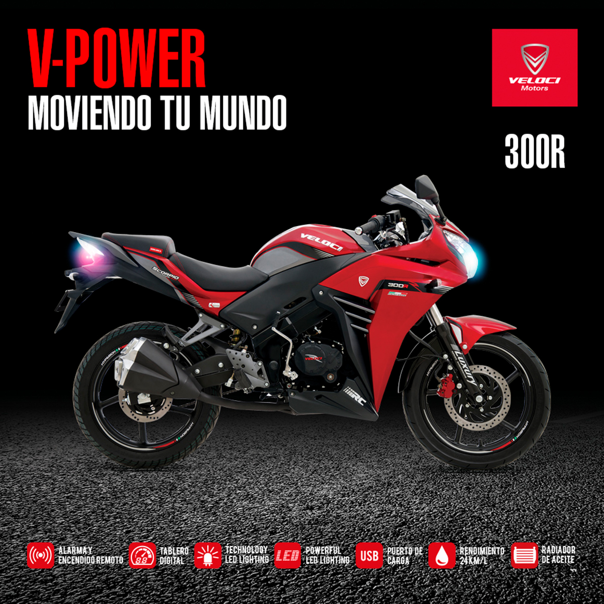 Moto Veloci Scorpio Racing Team 300CC Rojo 2024.