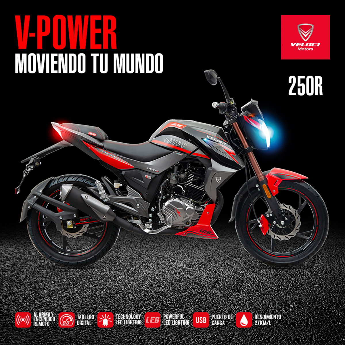 Moto Veloci Dmenthor GTR 250CC Rojo 2024.