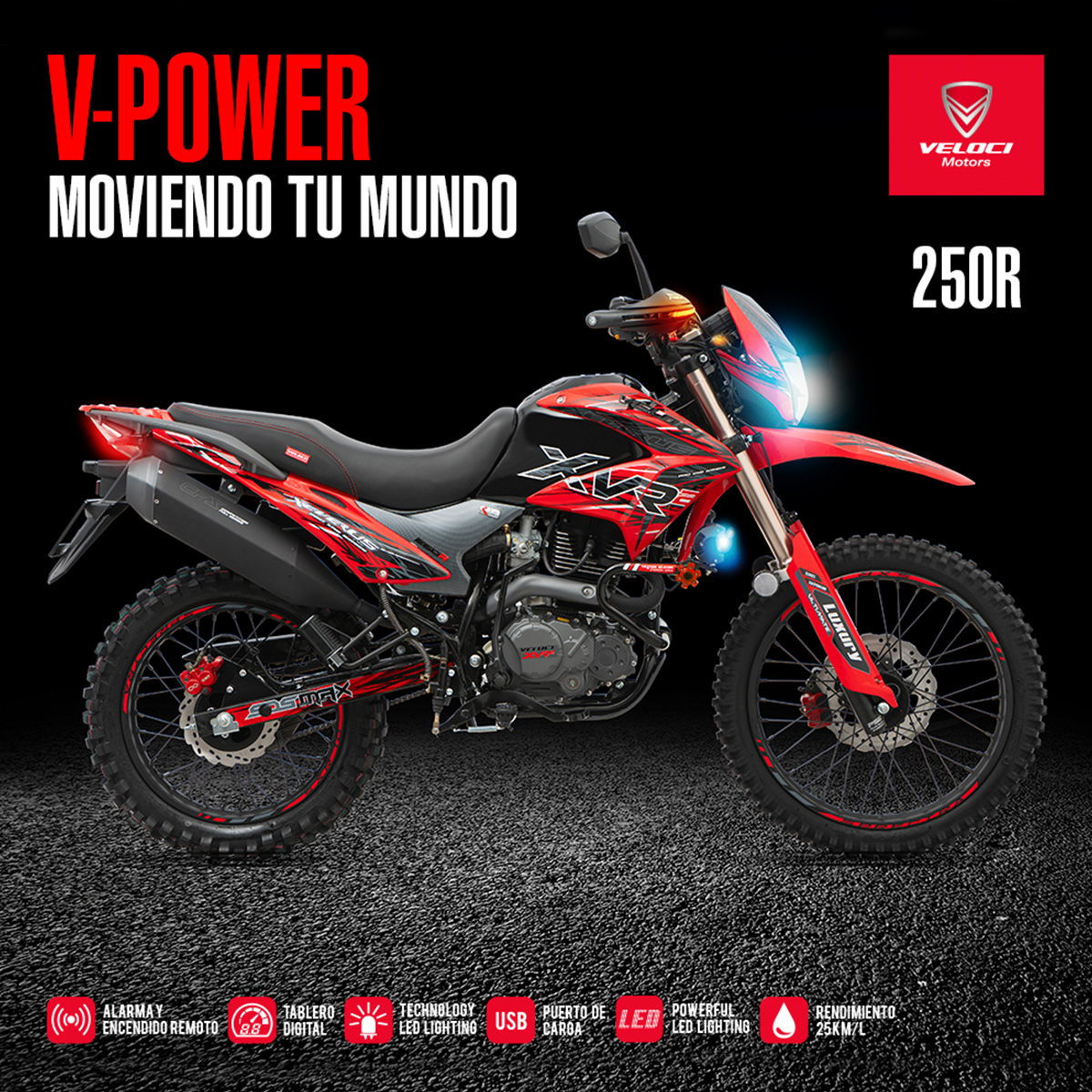 Moto Veloci Xeverus Pro XR2 250cc Rojo 2022.