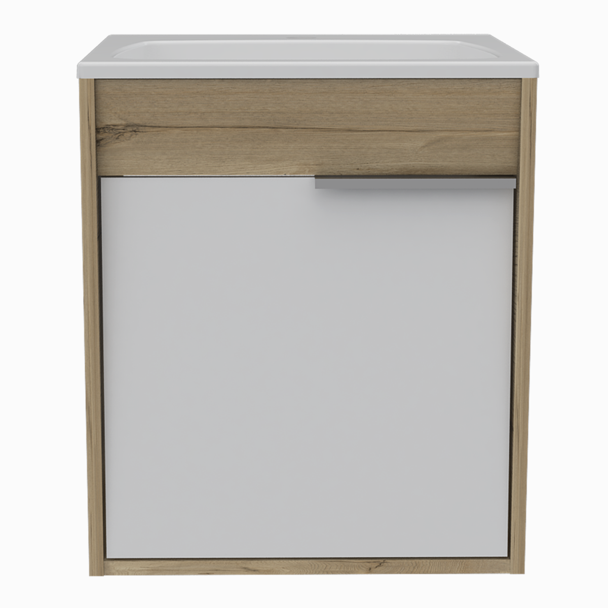 MUEBLE PARA LAVABO ARMABLE MODELO CARTER FLOTANTE CON OVALIN Y PUERTA.