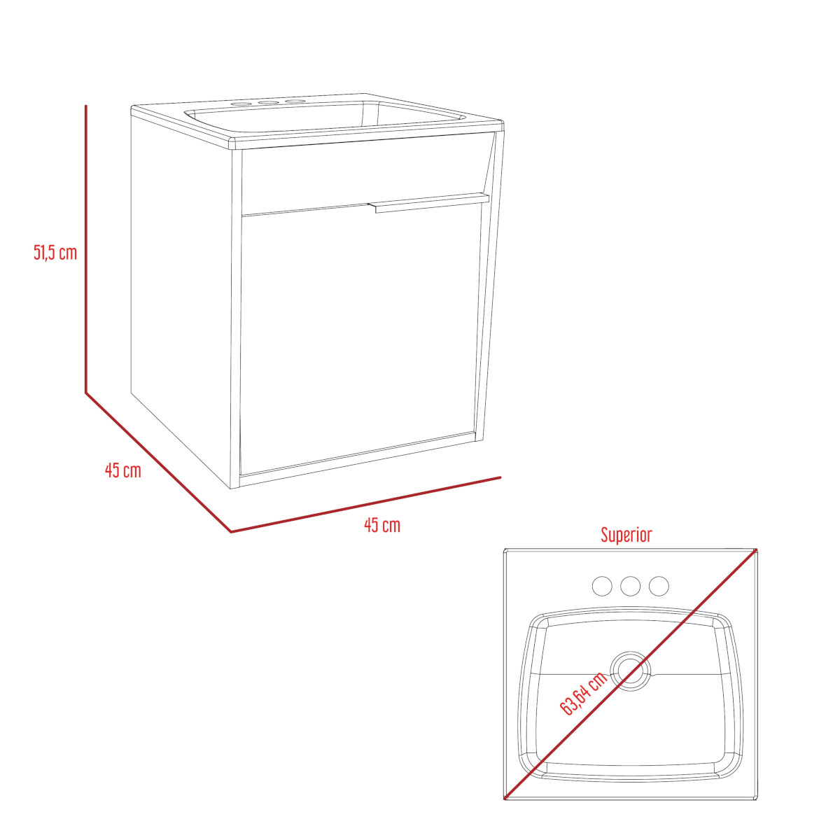 MUEBLE PARA LAVABO ARMABLE MODELO CARTER FLOTANTE CON OVALIN Y PUERTA.