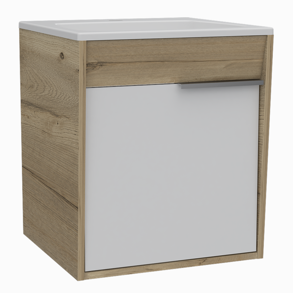 MUEBLE PARA LAVABO ARMABLE MODELO CARTER FLOTANTE CON OVALIN Y PUERTA.