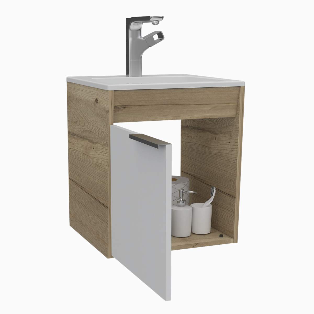 MUEBLE PARA LAVABO ARMABLE MODELO CARTER FLOTANTE CON OVALIN Y PUERTA.