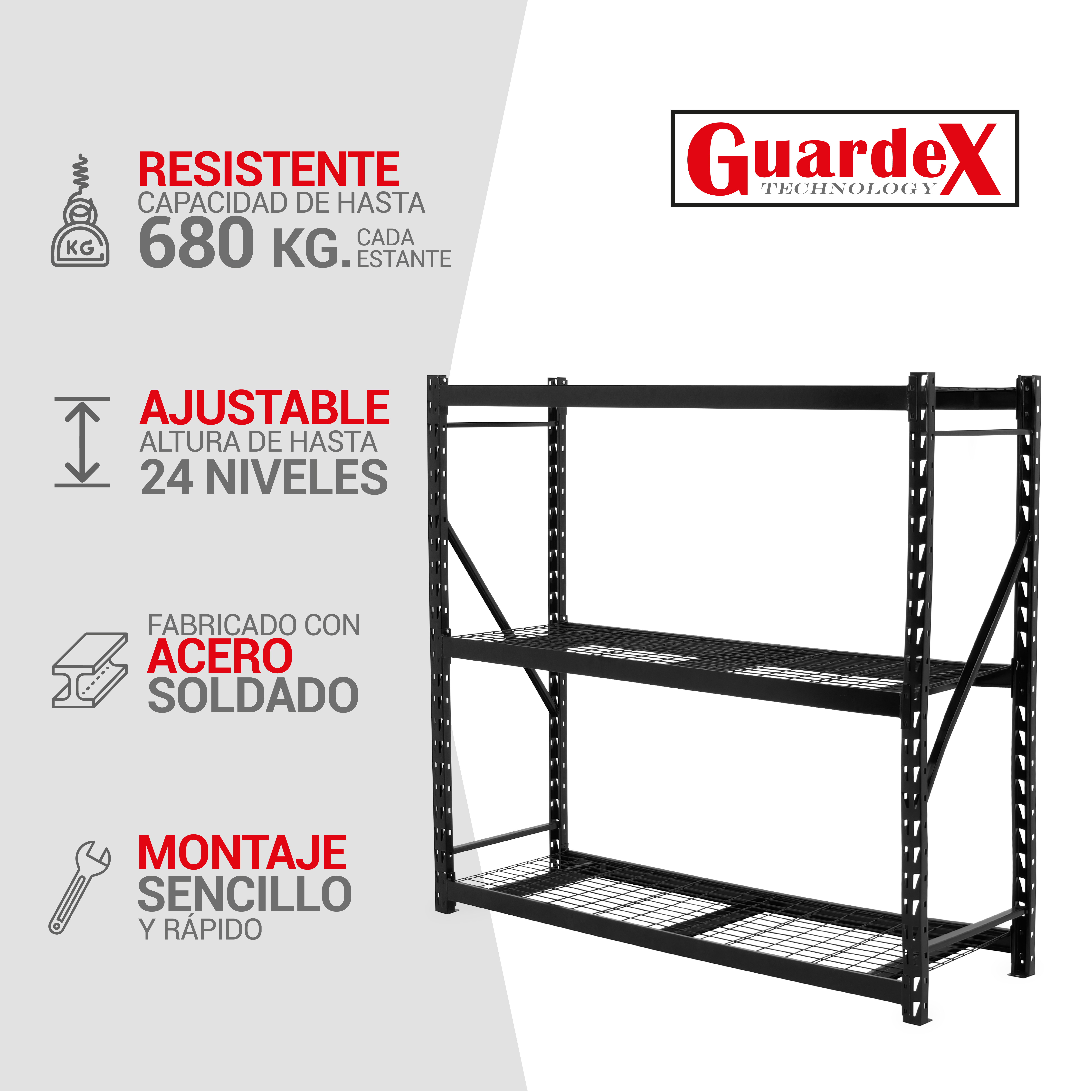 Onof Estante de Acero Soldado Industrial | 3 Niveles | Repisas Ajustables | 2 Toneladas.