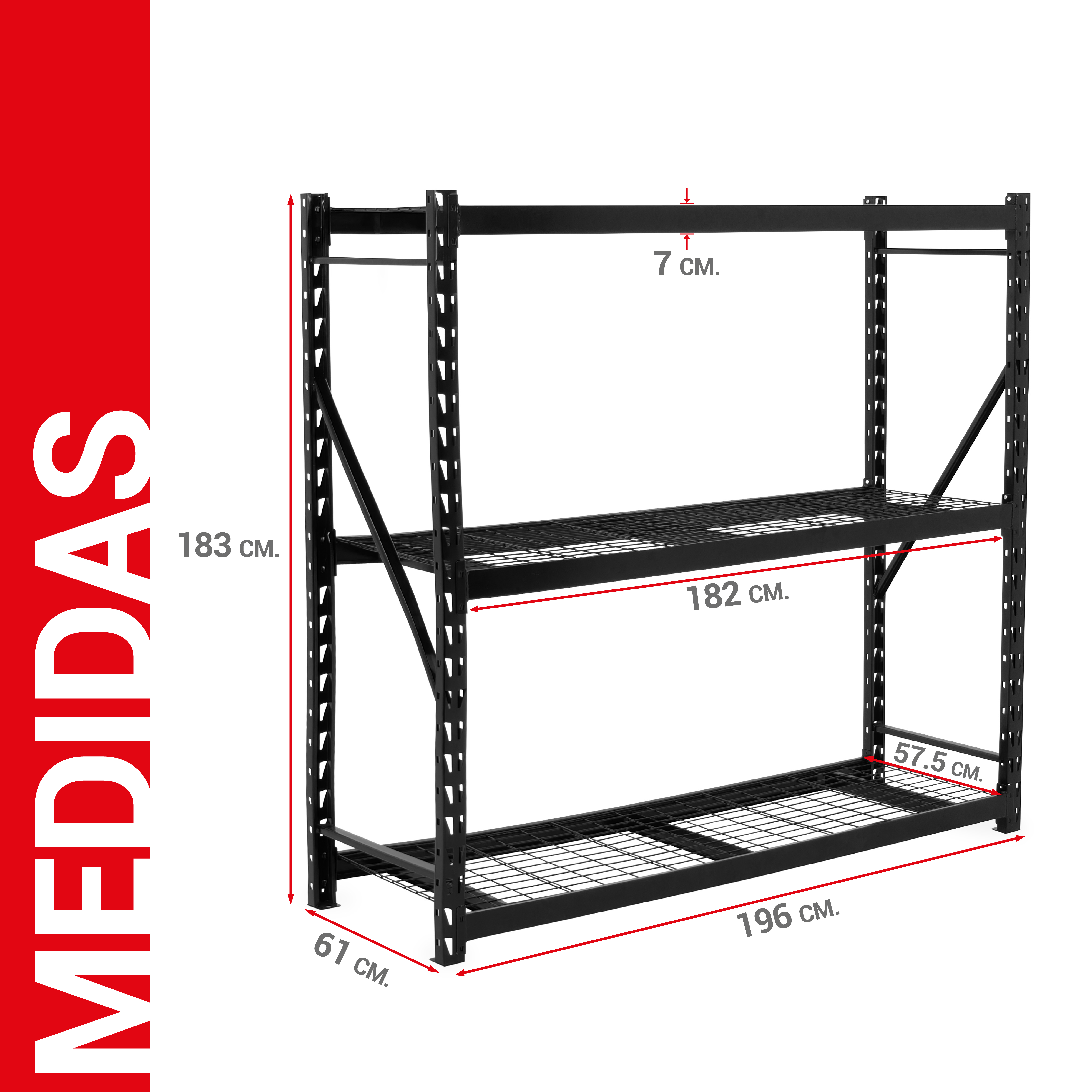 Onof Estante de Acero Soldado Industrial | 3 Niveles | Repisas Ajustables | 2 Toneladas.