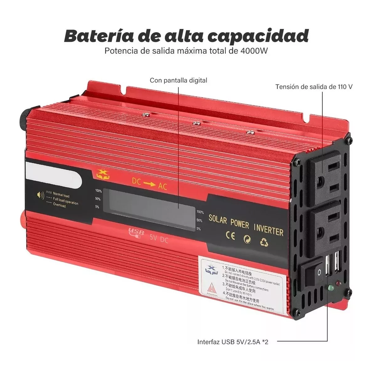 Inversor De Corriente Convertidor Para Auto 4000w- Dc12v/24v.
